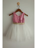 Pink Sequin Ivory Tulle Flower Girl Dress